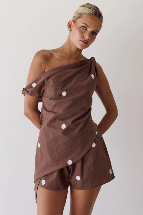 Seasonally Lovely Printed One Shoulder Set - 4 Colors