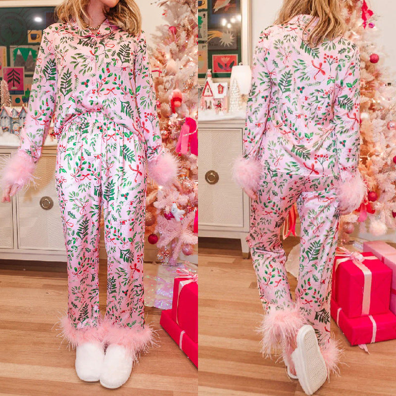 Sweet Dreams Feather Christmas Long Sleeve Pajama Set - 2 Colors