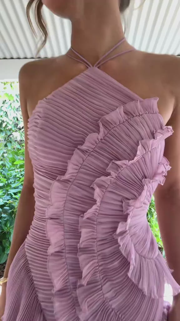 Heavenly Hues Halter Neck Pleated Maxi Dress