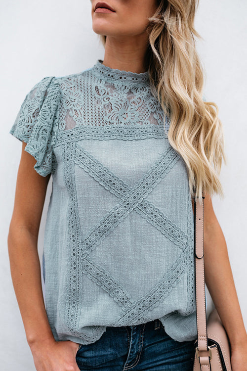 Not So Secret Lace Overlay Ruffle Top - 3 Colors