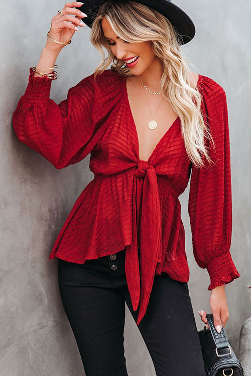 Find Yourself Tie-Front V-Neck Smocked Top - 5 Colors