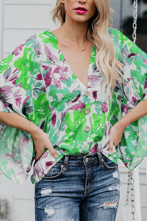 Wildrose Floral Print V-neck Shirt - 3 Colors