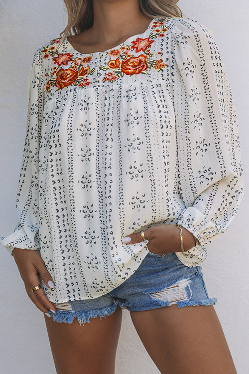 Effortless Effect Boho Embroidery Long Sleeve Top