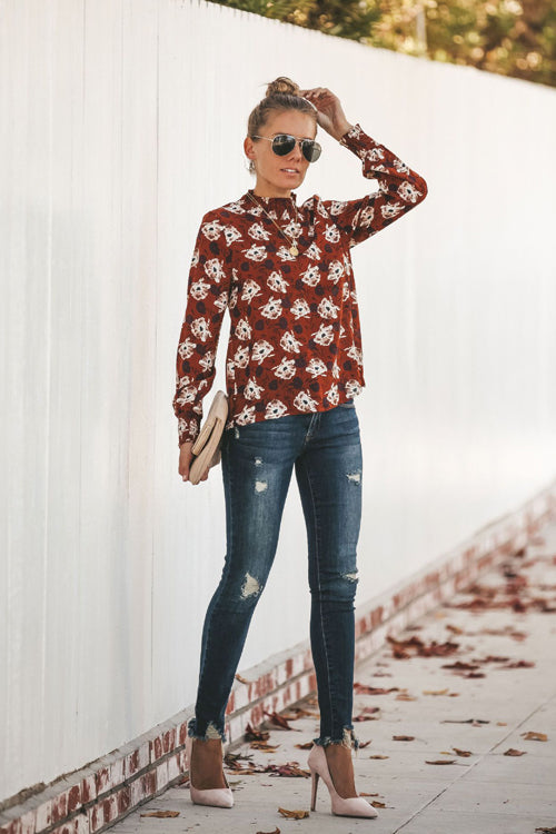 Love is Enough Flower Print Long Sleeve Top