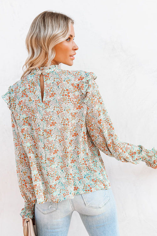 Evermore Floral Print Smocked Ruffle Top - 2 Colors