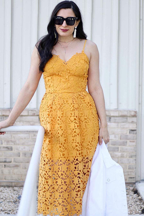 Lace Hollow-out Midi Dress