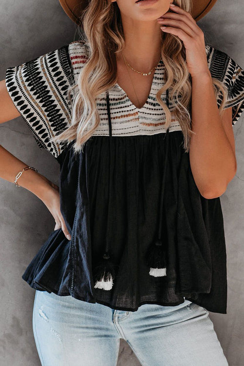 Preorder-Keep Dreamin' Tassel Boho Embroidered Top - 2 Colors