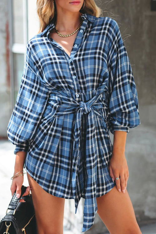 Love Is Life Plaid Tie Front Shirt Mini Dress - 2 Colors