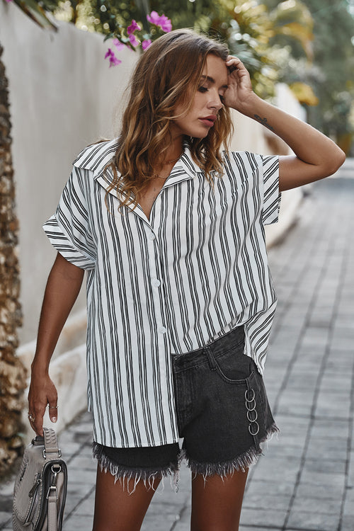 Got Me Moving Striped Short Sleeve Shirt - 4 Colors