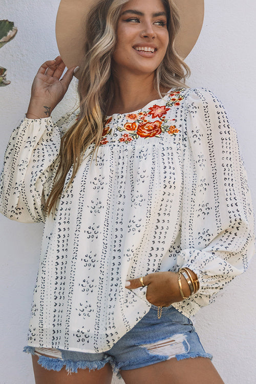 Effortless Effect Boho Embroidery Long Sleeve Top