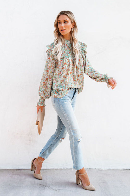 Evermore Floral Print Smocked Ruffle Top - 2 Colors