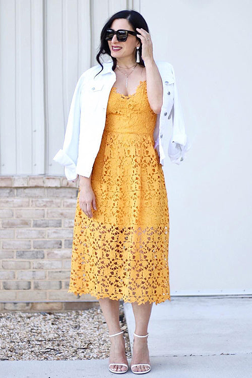 Lace Hollow-out Midi Dress