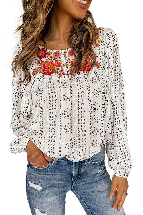 Effortless Effect Boho Embroidery Long Sleeve Top