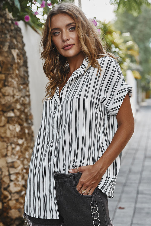 Got Me Moving Striped Short Sleeve Shirt - 4 Colors