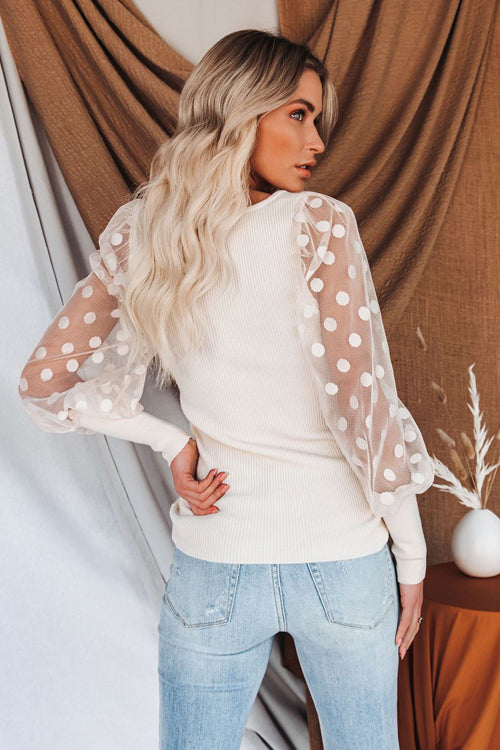 Save The Date Dotted Up Sheer Long Sleeve Top