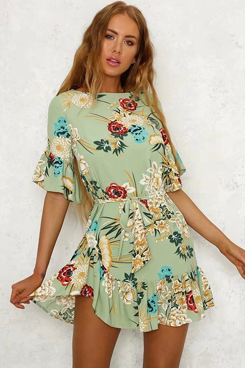 Print Ruffle Hem Mini Dress - 3 Colors