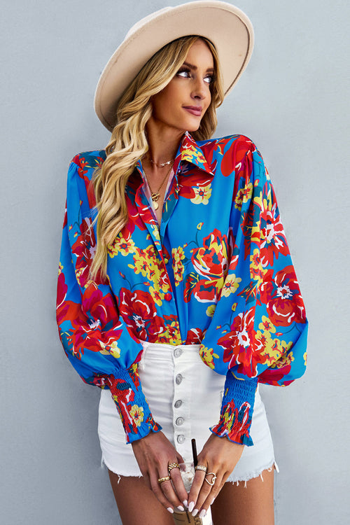 Life Of Love Print Button Down Smocked Top - 7 Colors