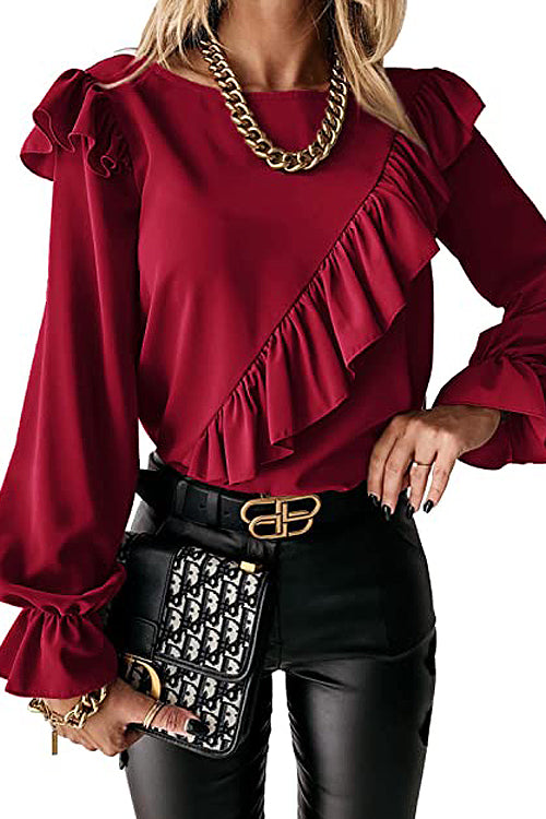 Elegant Image Ruffled Long Sleeve Top - 6 Colors