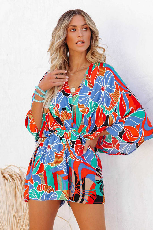 Next Vacay Blue Multi Floral Print Two-Piece Tie-Back Romper