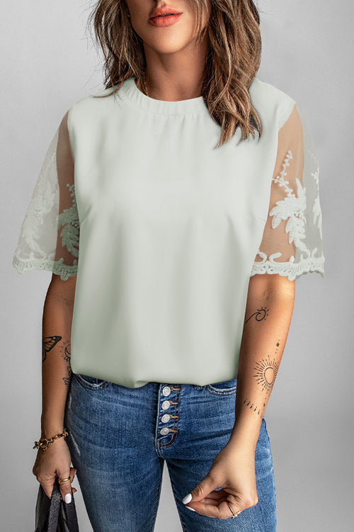 Try To Keep Up Lace Embroidered Short Sleeve Top - 4 Colors