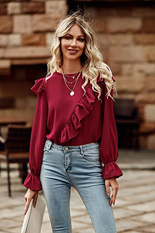 Elegant Image Ruffled Long Sleeve Top - 6 Colors