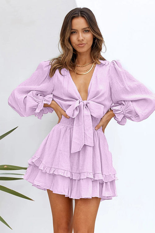 Express Yourself Ruffled Bowknot Mini Dress - 9 Colors