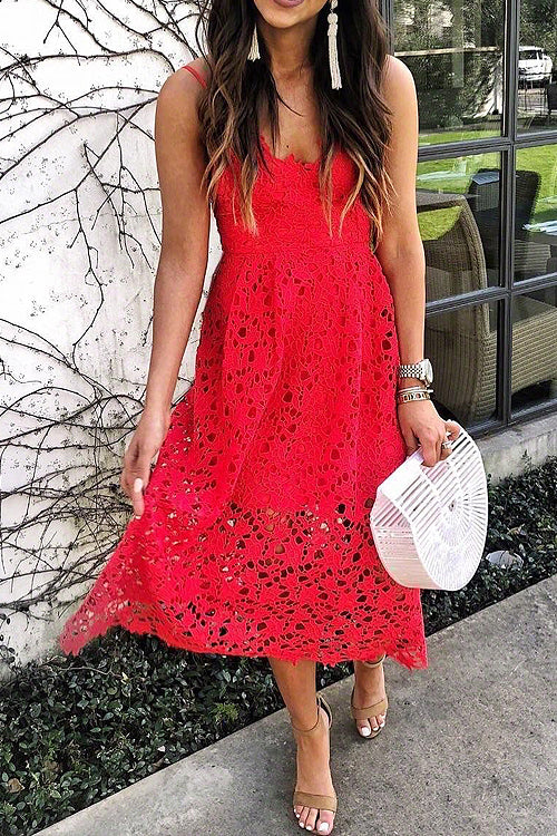 Lace Hollow-out Midi Dress