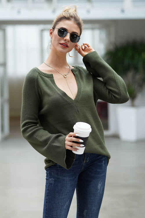 Sleepy Sunday V-Neck OL Knit Sweater - 5 Colors