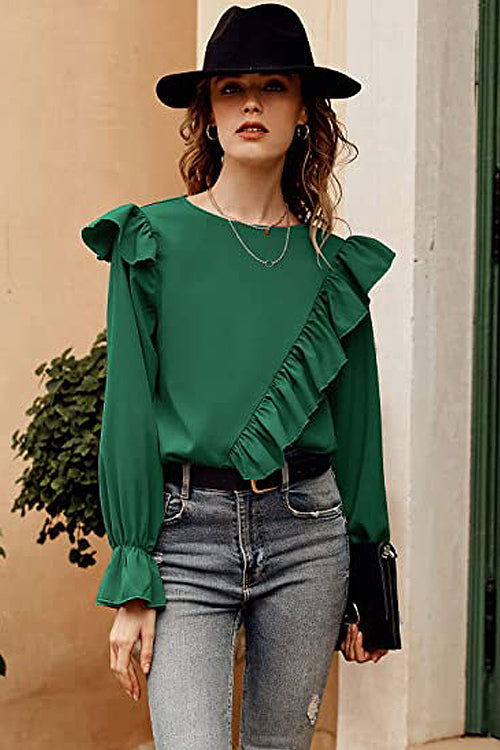 Elegant Image Ruffled Long Sleeve Top - 6 Colors