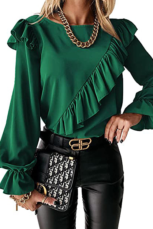 Elegant Image Ruffled Long Sleeve Top - 6 Colors