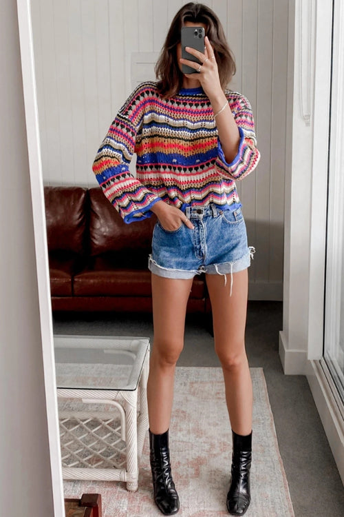Let's Get Away Colorful Stripe Knit Sweater - 4 Colors