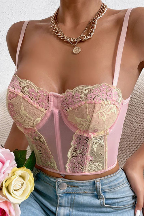 Spice It Up Pink Strap Lace Bustier Crop Top