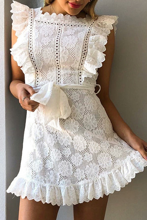 One Wish Pure White Eyelet Mini Dress