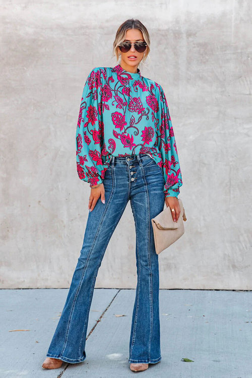 Always Impressing Floral Print Statement Sleeve Top