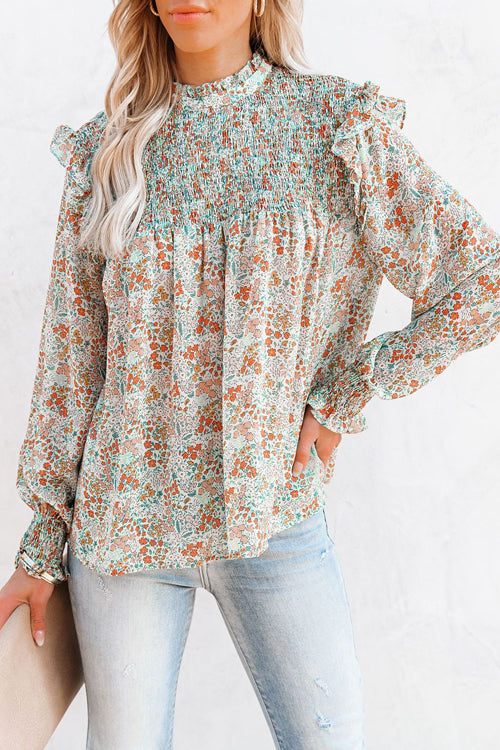 Evermore Floral Print Smocked Ruffle Top - 3 Colors