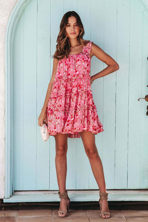 Completely In Love Pink Floral Print Mini Dress