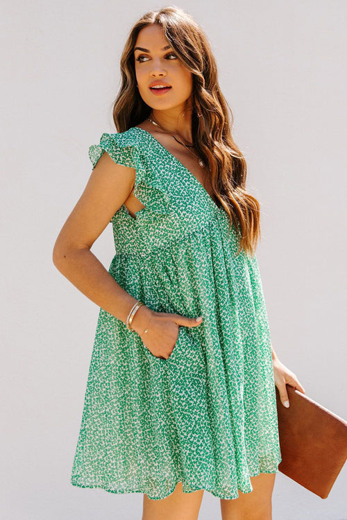 Only A Dream Green Printed Mini Dress