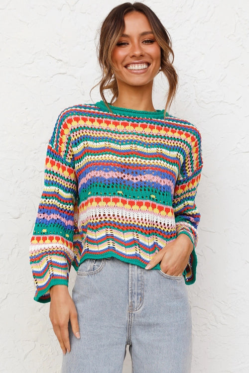 Let's Get Away Colorful Stripe Knit Sweater - 4 Colors