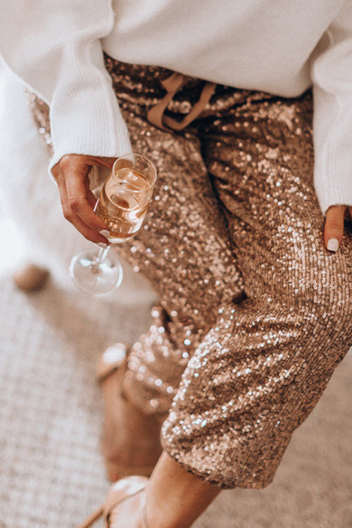 Holiday Ready Golden Sequin Pants