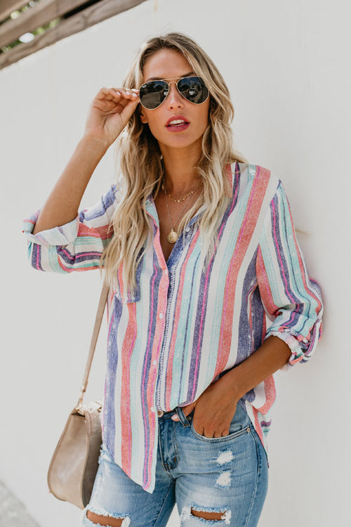 Mahina Rainbow Stripe Long Sleeve Shirt