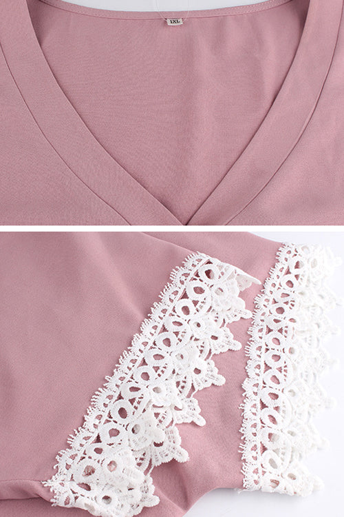 Bring the Heat Pink Lace Sleeve Oversized Top