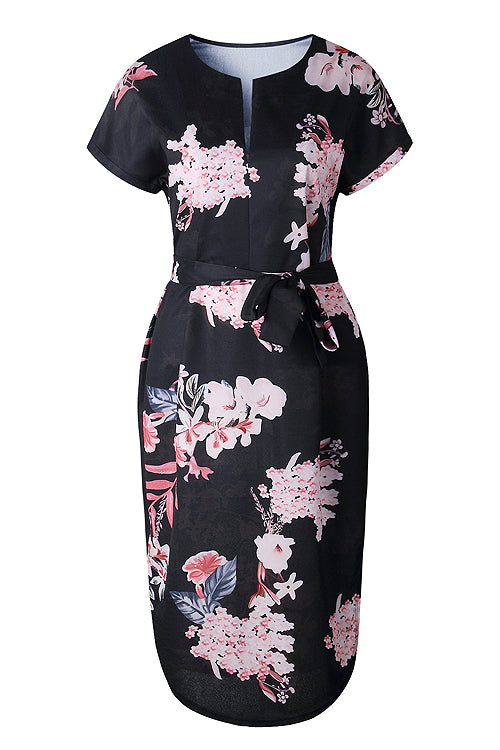 Split-neck Floral Print Midi Dress - 3 Colors