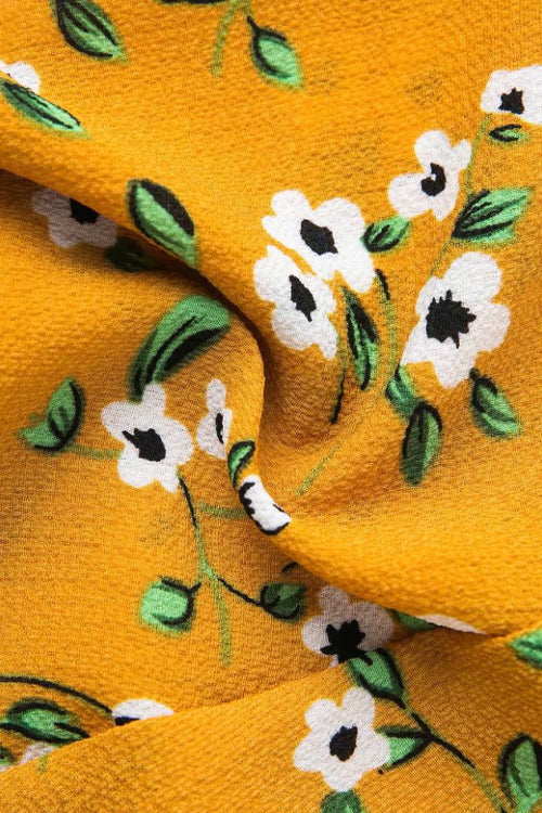 Yellow Floral V-neck Mini Dress
