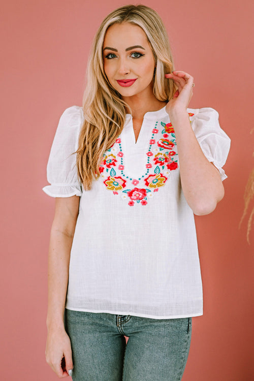 Babe Vibes Floral Embroidered Short Sleeve Top - 2 Colors