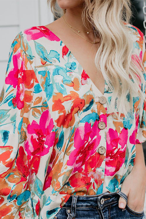 Wildrose Floral Print V-neck Shirt - 3 Colors
