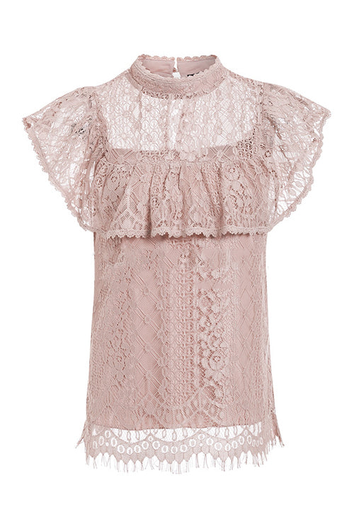 Cass Cream Lace Overlay Short Sleeve Top - 3 Colors