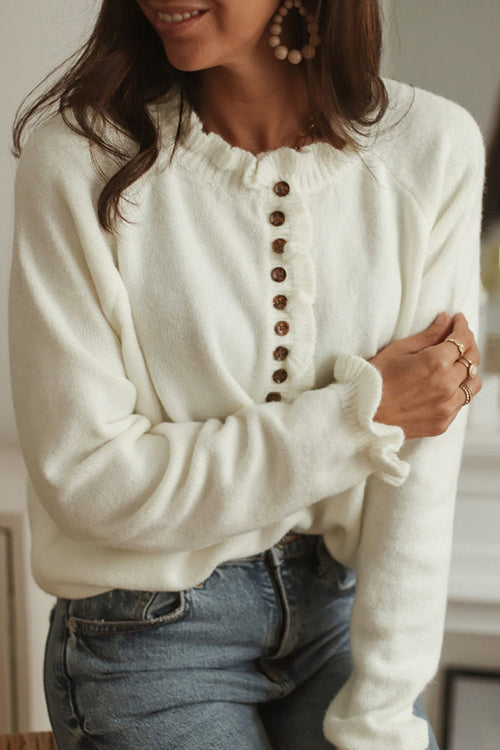 Simply Amazing Button Down Ruffled Knit Sweater - 2 Colors