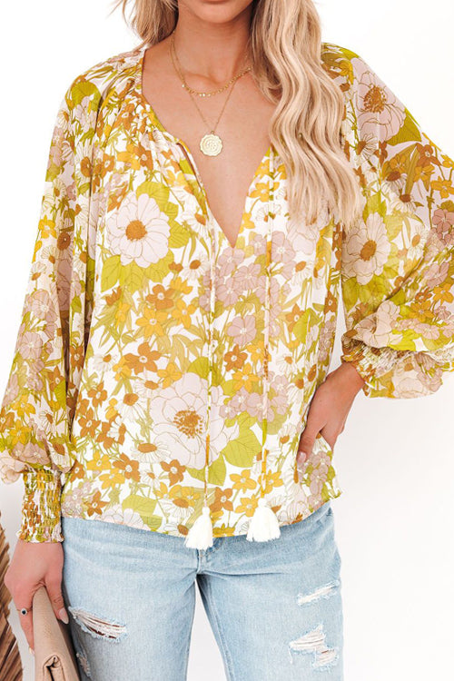 Out In The Sun Floral Printed Smocked Top