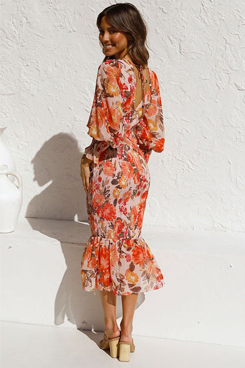 Stay Close Floral Print Smocked Midi Dress - 5 Colors