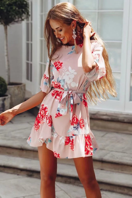 Print Ruffle Hem Mini Dress - 3 Colors